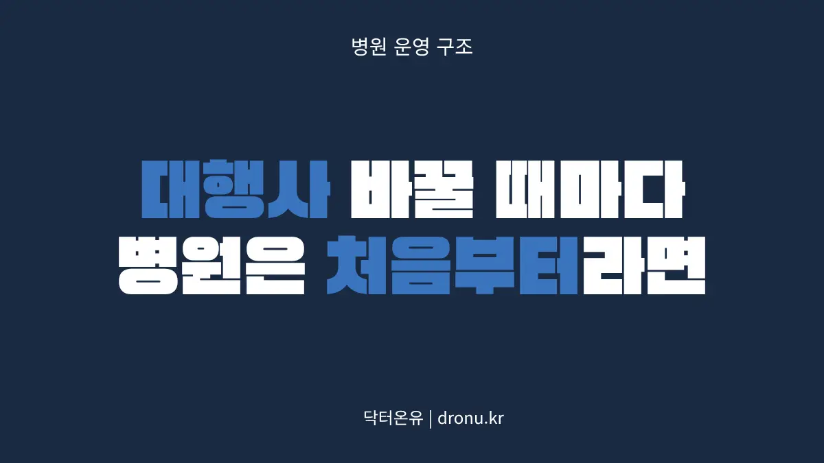 대행사 바꿀 때마다 병원은 처음부터라면. 병원 마케팅 대행사를 바꿔도 매번 처음부터 시작하는 이유를 다루는 닥터온유 병원 운영 구조 인사이트 대표 이미지